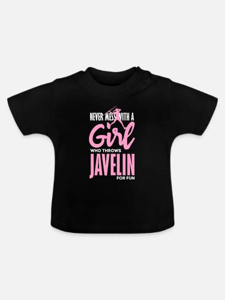 Speerwerferin mit Spaß-Statement - Baby Bio-T-Shirt mit Rundhals - Schwarz
