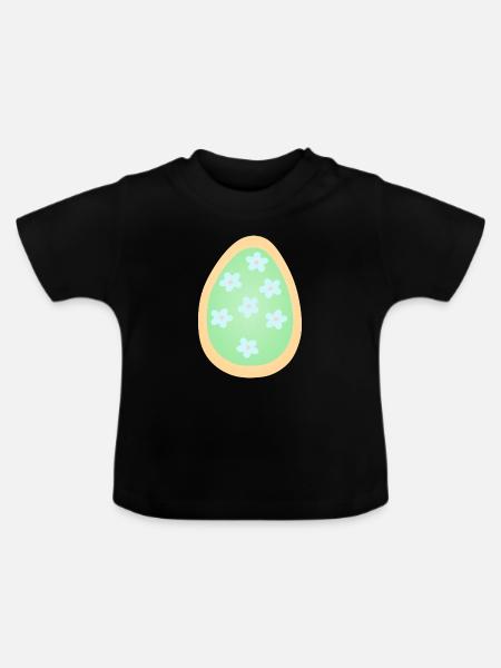 Pastell-Blüten-Ei-Muster - Baby Bio-T-Shirt mit Rundhals - Schwarz
