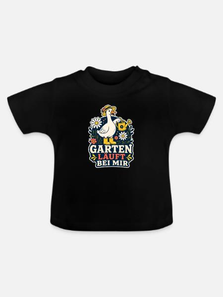 Garten läuft bei mir – Garten-Gans - Baby Bio-T-Shirt mit Rundhals - Schwarz