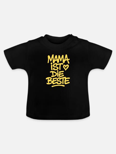 mama_ist_die_beste_gelb - Baby Bio-T-Shirt mit Rundhals - Schwarz