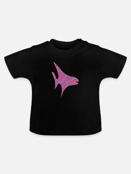 Neon Scribble Fisch Muster - Baby Bio-T-Shirt mit Rundhals - Schwarz