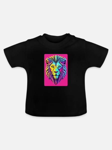 Funky und psychedelisches Löwengesicht - Baby Bio-T-Shirt mit Rundhals - Schwarz