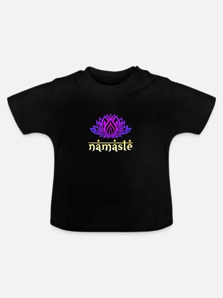 Namaste Lotus Blüte - Baby Bio-T-Shirt mit Rundhals - Schwarz