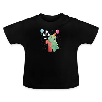 Geburtstag 1 Jahr Dinosaurier Dino 1. Geburtstag - Baby Bio-T-Shirt mit Rundhals - Schwarz - Vorne
