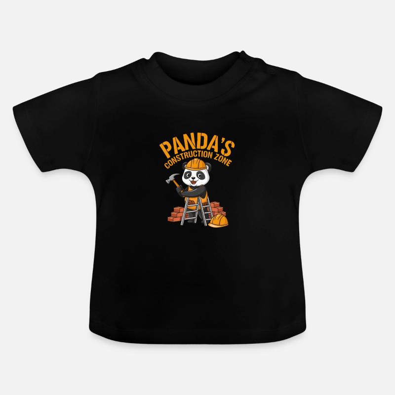 Pandas Construction Zone - T-shirt bio col rond Bébé - noir