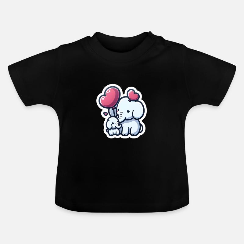 Mignon bébé éléphant avec maman éléphant ballon coeur - T-shirt bio col rond Bébé - noir