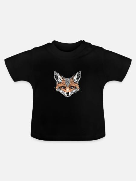 Fuchs mit tiefem Blick - Baby Bio-T-Shirt mit Rundhals - Schwarz