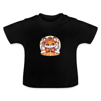 Kawaii japanischer Fuchs Geschenke - Baby Bio-T-Shirt mit Rundhals - Schwarz - Vorne