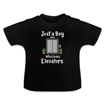 Just A Boy Who Loves Elevators - Baby Bio-T-Shirt mit Rundhals - Schwarz - Vorne