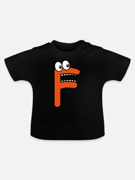 F - letter F with eyes 👀 - Baby Organic T-Shirt with Round Neck - black