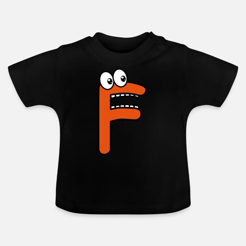 F - lettre F avec des yeux 👀 - T-shirt bio col rond Bébé - noir