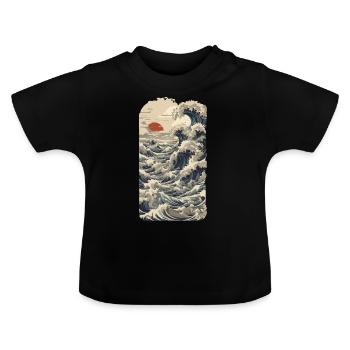 Ukiyo-E Wave Vintage Japan Streetwear - Baby Organic T-Shirt with Round Neck - black - Front
