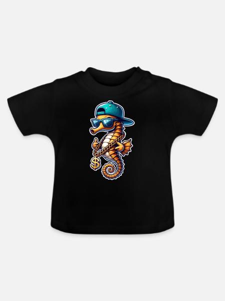 Seepferd Seepferdchen - Baby Bio-T-Shirt mit Rundhals - Schwarz