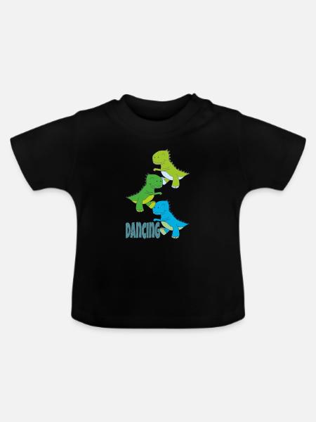 dinos dancing - Baby Bio-T-Shirt mit Rundhals - Schwarz