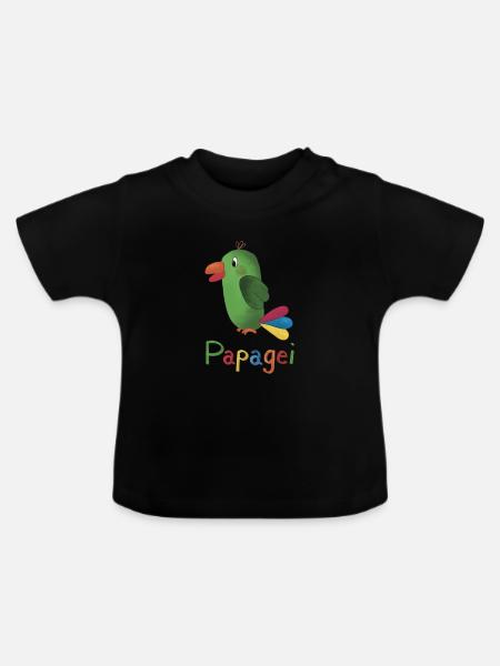 Papagei – Buntes Tiermotiv 🦜🌈 - Baby Bio-T-Shirt mit Rundhals - Schwarz