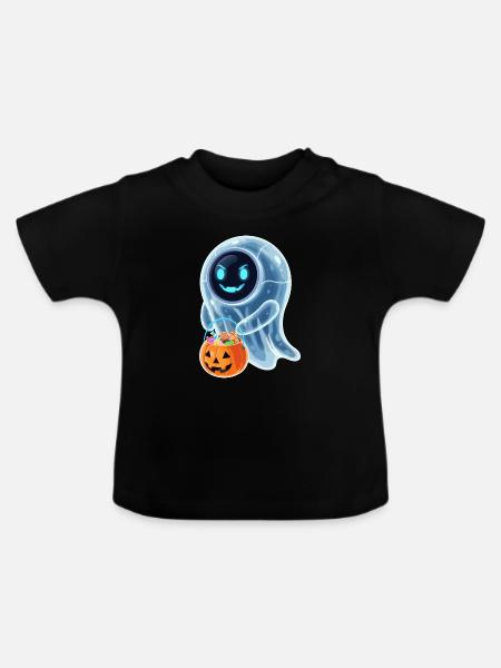 Roboter Geist mit Kürbiseimer - Baby Bio-T-Shirt mit Rundhals - Schwarz