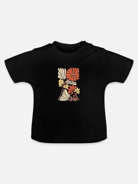 Boho Blumen Muster - Baby Bio-T-Shirt mit Rundhals - Schwarz