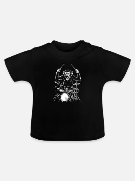 Trommelnde Schimpansenkapelle - Baby Bio-T-Shirt mit Rundhals - Schwarz