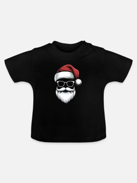 Santa Gläser mit Bart & Mütze - Baby Bio-T-Shirt mit Rundhals - Schwarz
