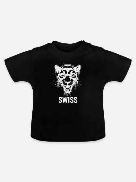 Tropfender Tigerkopf Schweizer Stil - Baby Bio-T-Shirt mit Rundhals - Schwarz
