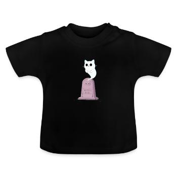 Geisterkätzchen am Grabstein - Baby Bio-T-Shirt mit Rundhals - Schwarz - Vorne