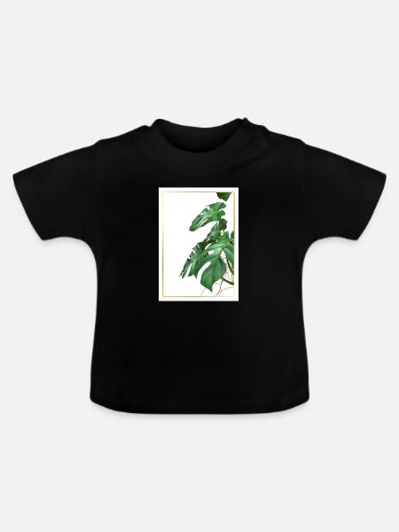 Monstera Blätter im Goldrahmen - Baby Bio-T-Shirt mit Rundhals - Schwarz