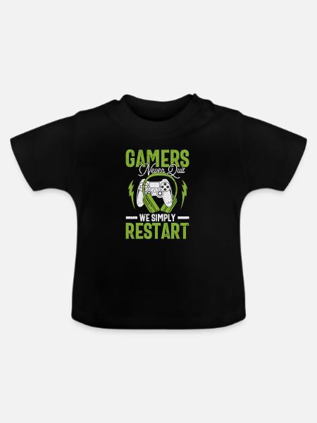 Gamer Geist: Never Quit Restart Geschenk - Baby Bio-T-Shirt mit Rundhals - Schwarz