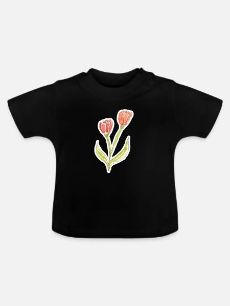 Wasserfarbene Tulpe - Baby Bio-T-Shirt mit Rundhals - Schwarz