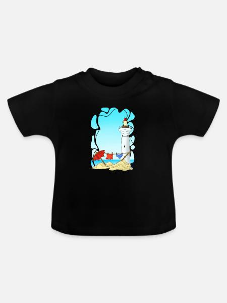 Leuchtturm am Sunny Beach - Baby Bio-T-Shirt mit Rundhals - Schwarz