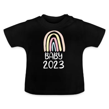 Baby 2023 Süßer Regenbogen - Baby Bio-T-Shirt mit Rundhals - Schwarz - Vorne