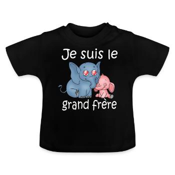 Je suis le grand frere - T-shirt bio col rond Bébé - noir - Devant