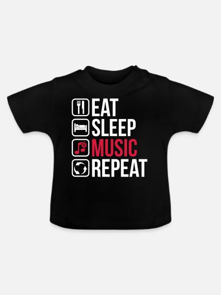 Eat Sleep Music Repeat - Baby Bio-T-Shirt mit Rundhals - Schwarz