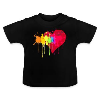 Big red heart with color platter - Baby Organic T-Shirt with Round Neck - black - Front