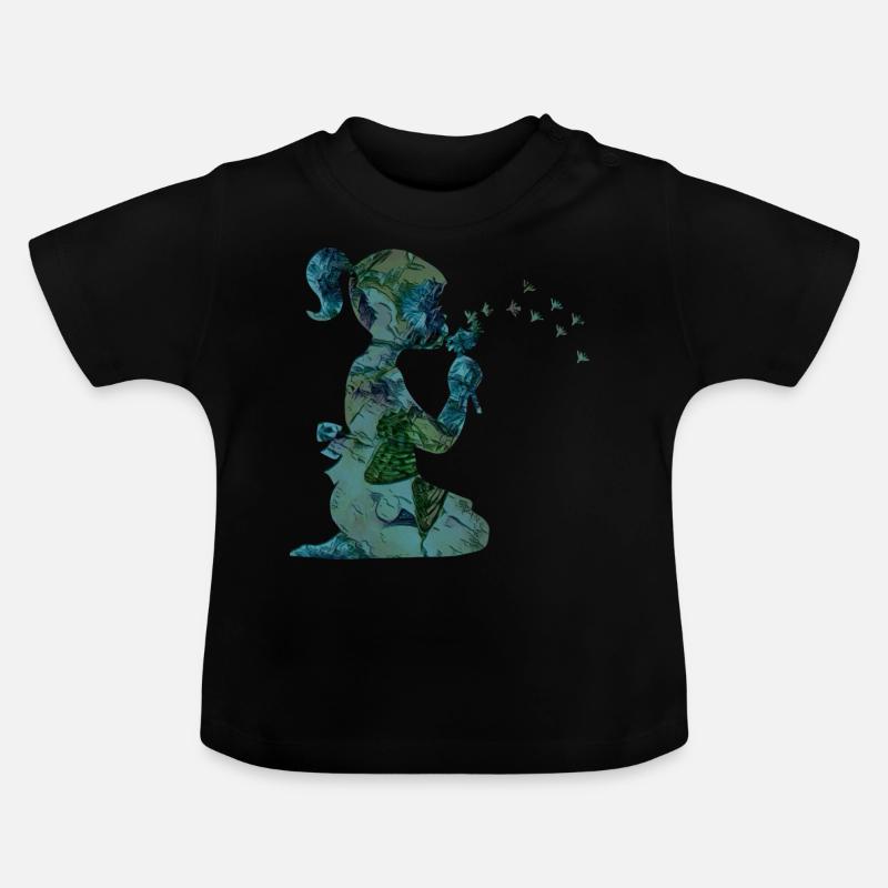Pissenlit fille de fleur - T-shirt bio col rond Bébé - noir