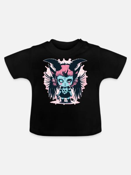 Ästhetisches Dämonenmädchen - Kawaii Anime - Baby Bio-T-Shirt mit Rundhals - Schwarz