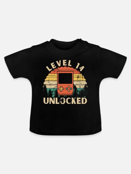 Level 14 freigeschaltet - Baby Bio-T-Shirt mit Rundhals - Schwarz