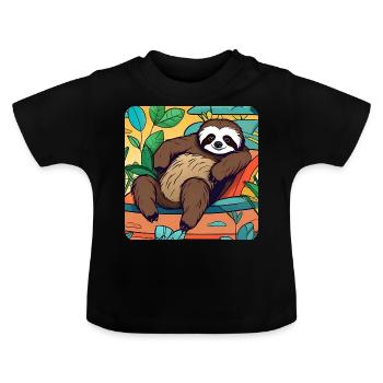 Paresseux détendu - T-shirt bio col rond Bébé - noir - Devant
