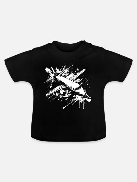 Flugzeug Streetart - Baby Bio-T-Shirt mit Rundhals - Schwarz