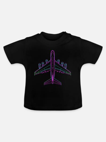 Flugzeug 80er Look - Baby Bio-T-Shirt mit Rundhals - Schwarz