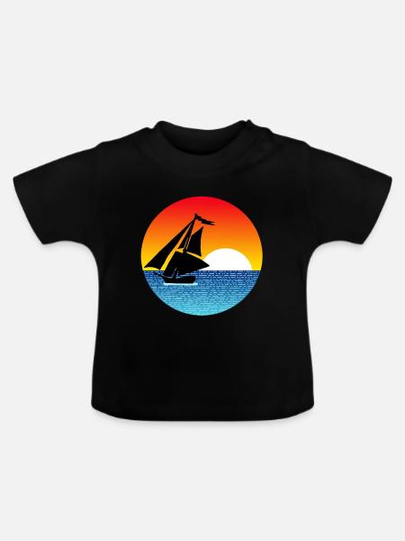 Boot und Sonnenuntergang - Baby Bio-T-Shirt mit Rundhals - Schwarz