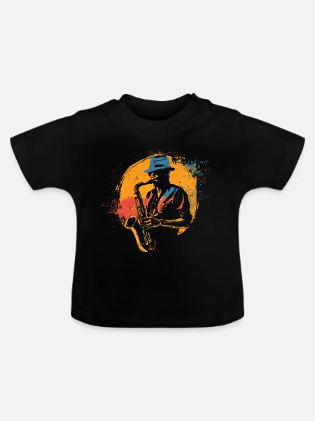Saxophonist Grafik - Baby Bio-T-Shirt mit Rundhals - Schwarz