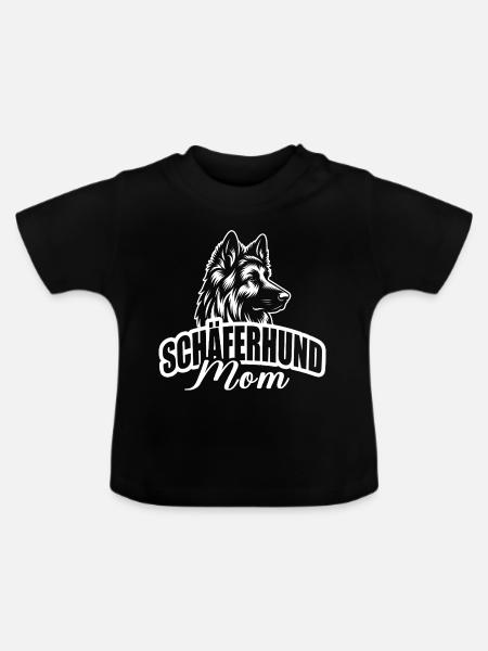 "Schäferhund Mom" mit Hundekopf - Baby Bio-T-Shirt mit Rundhals - Schwarz