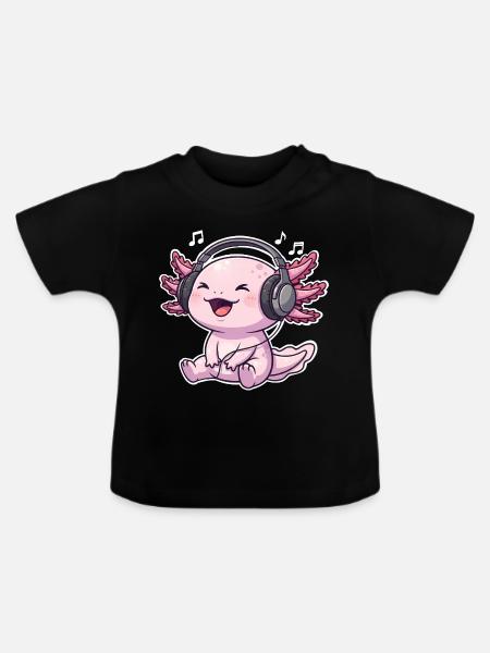  Axolotl Singen Musik Hören - Baby Bio-T-Shirt mit Rundhals - Schwarz