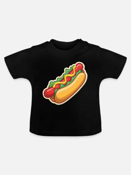 Hotdog Love - Baby Bio-T-Shirt mit Rundhals - Schwarz