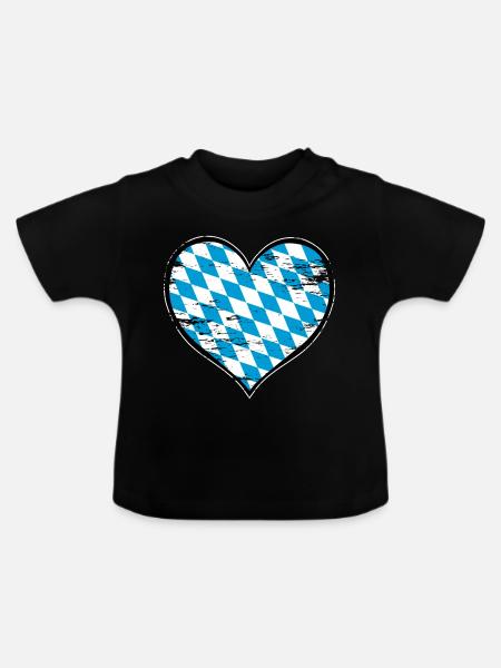 Bayern Herzflagge used - Baby Bio-T-Shirt mit Rundhals - Schwarz
