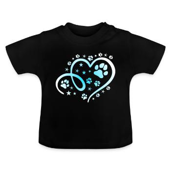 Herz mit Pfötchen und Sternen - Baby Bio-T-Shirt mit Rundhals - Schwarz - Vorne