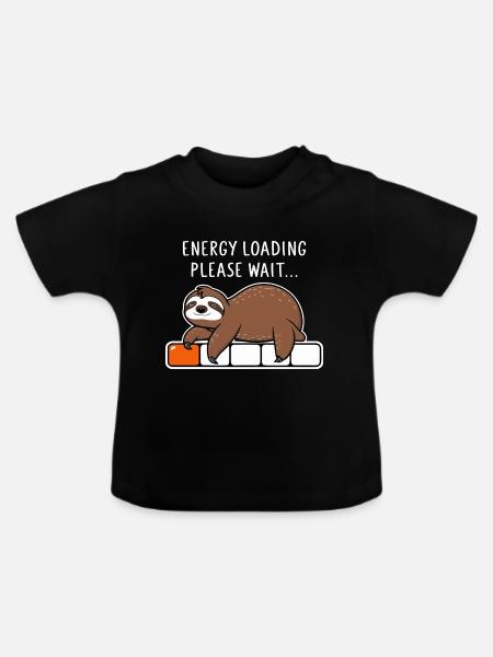 Faultier Energy Loading Please Wait - Baby Bio-T-Shirt mit Rundhals - Schwarz