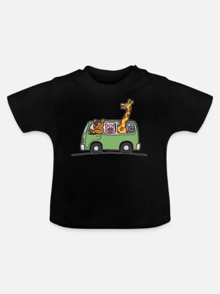 Tier Zoo Bus Kinder T Shirt - Baby Bio-T-Shirt mit Rundhals - Schwarz