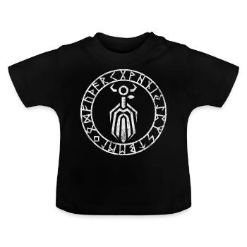 Odin with runes, Norse mythology, Wotan, heath - Baby Organic T-Shirt with Round Neck - black - Front