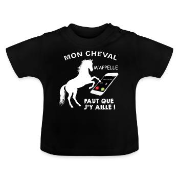 Mon cheval m appelle meilleure amie - T-shirt bio col rond Bébé - noir - Devant